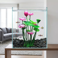 21cm Artificial Aquarium Plants with Weighted Base, Aquatic Tank Lotus for Background, Low Maintenance Sunlight-Resistant Decor