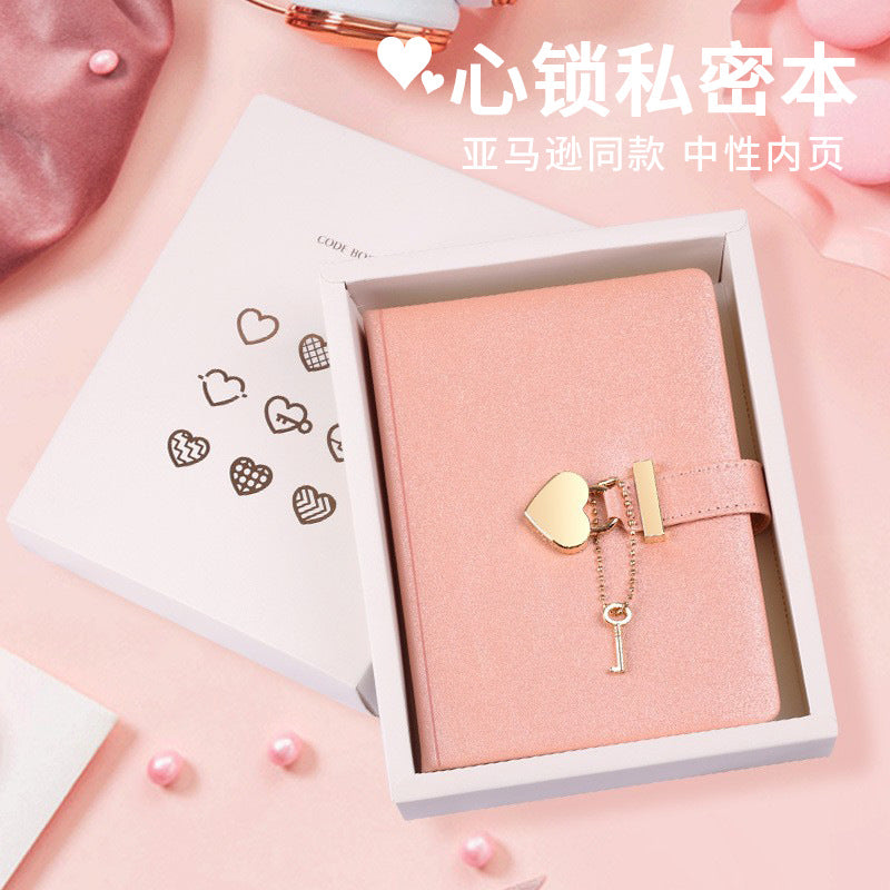 Qihan Creative Trend Journal Notebook with Heart Lock, Gift Box Set