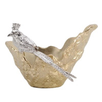 Bowl with Bird Ornament Wavy-Rimmed Sculptural Aluminum Bowl Lustrous