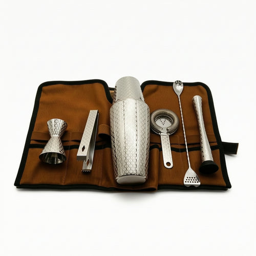 7 Pieces Bar Tool Set with Roll-up Pouch Stainless Steel Bartending Kit Barware for Bartenders