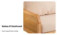 full wood Wood Frame Rattan side Sofa space-saving Size Cane Webbing Settee Woven siderests Living Room Furniture Minimalist Design for Guesthouse Owners, Apartment Dwellers, Lounge, Reception Area, Bedroom, Entryway