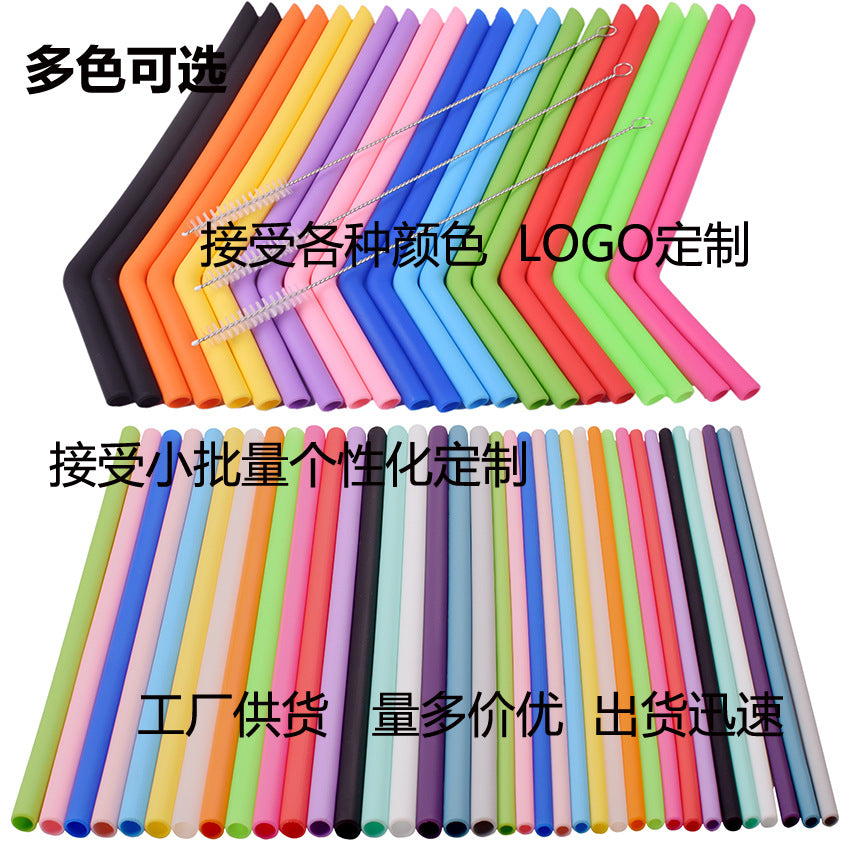 Food-Grade Silicone Straw Set with Cleaning Brush, Reusable Foldable Drinking Straws for Travel and Home