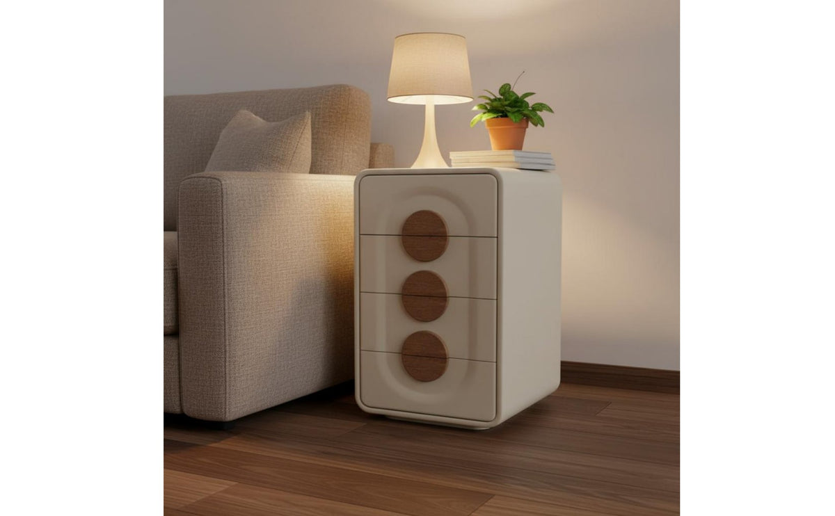 Solid Wood Board Construction Cream Accent Cabinet Multi-Functional Wooden Storage Organizer Long-Lasting and Stable Freestanding Accent Cabinet Effortless Sliding Drawers for Families, Dining Room, Bedroom