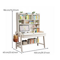 Writing Desk Multi-functional Solid Wood Computer Workstation Bookshelf Storage Adjustable Ergonomic Space-saving Design Suitable for Students Children Home Office Dorm Room Study Area