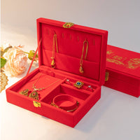 Heirloom-Quality Red Velvet Jewelry Box Multi-Compartment Chinese Wedding Jewelry Box Secure Lock Closure for Bride, Engagement Ceremony