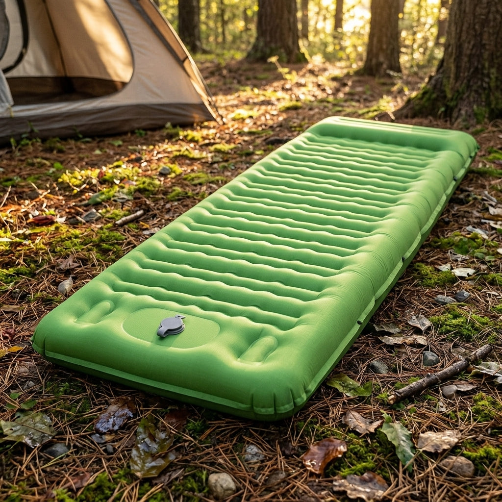 Inflatable Mattress and Air Bed for Camping Equipment, Portable Air Mattress with Foot Pump, 12cm Thick Camping Roll Mat, Durable Hiking Gear
