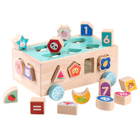 18-Hole Wooden Educational Toy Car with Fruits, Numbers, Shapes, and Animals for Toddlers