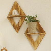 Modern Minimalist Diamond-Shaped Wooden Wall-Mounted Flower Pot Shelf