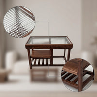 Wood-Grain Dollhouse Table with Shelves Realistic Miniature Living Room Table Decorative Furniture Compact for Photography Props
