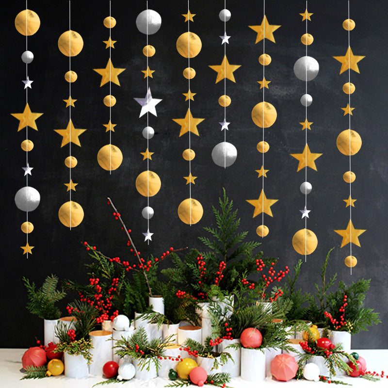 Double-Sided Mirror Star Garland Hanging Decorations for Christmas Halloween Birthday Wedding Party