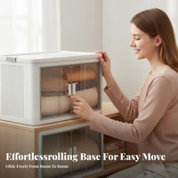 Foldable Storage Box with Doors Large Capacity Stackable Plastic Organizer Bin