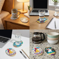 Easter Ceramic Coaster Printed Spring Drink Coaster Mat Defends Furniture Oval Heat-Insulating Placemat for Families, Adults, Kitchen, Parties, Office