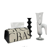 Textured Luxury Retro Pattern Tissue Box, Leather, Black and White