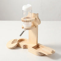 80ml Hamster Water Bottle with Wooden Water Bottle Stand, Leak-resistant Drinker for Small Cages, Height Adjustable Tabletop Bracket Base