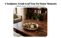 Gilded Foliage-Shaped Tray with Stem | Embossed Vein Detailing, Leaf Tray, for Vanity