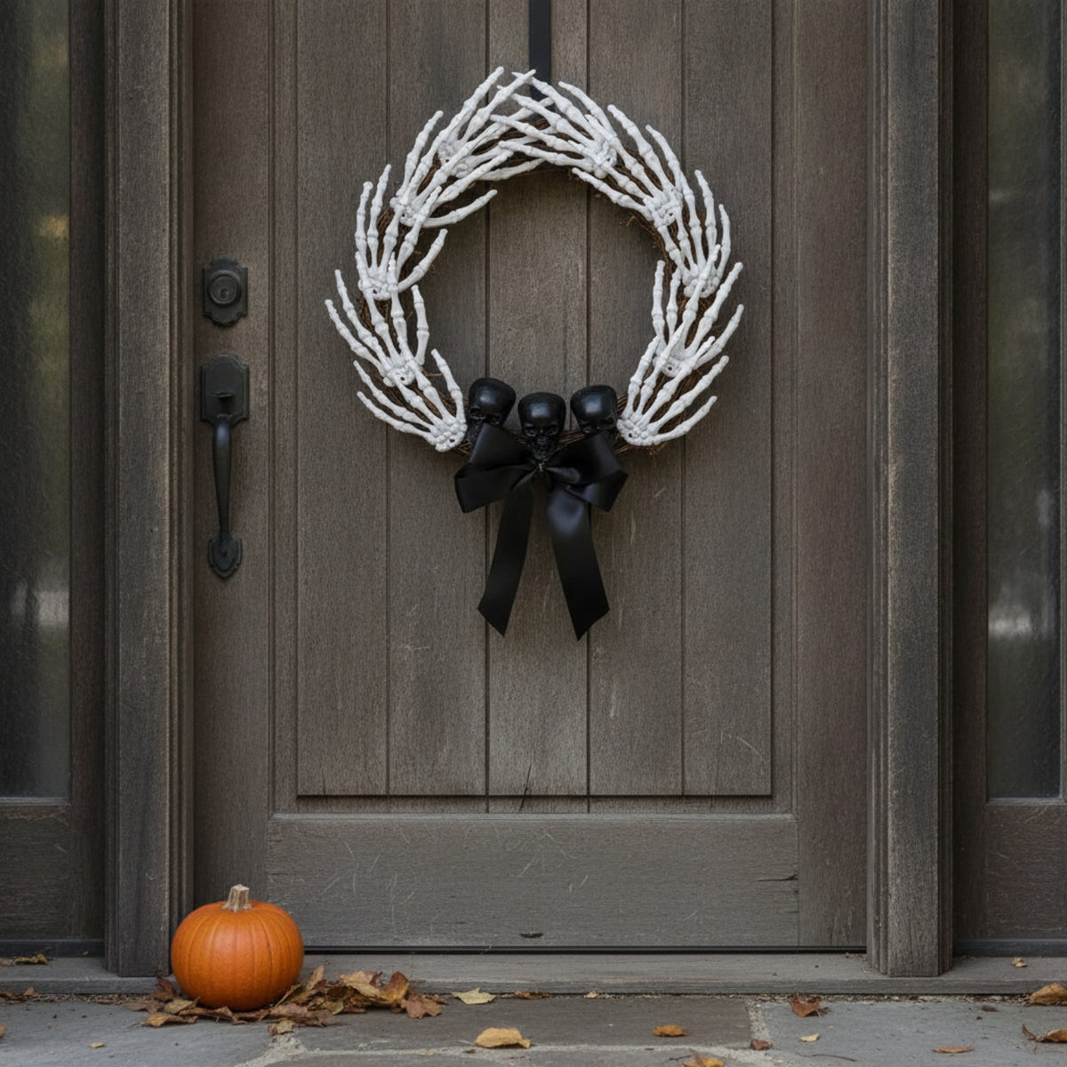 Skeleton Wreath Spooky Cranium Wreath Halloween Door Hanger for Porch, Wall, Mantel