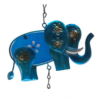 Elephant Wind Chime Metal Glass Painted Craft Hanging Ornament for Garden Patio Balcony Decor