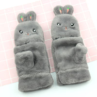 Cartoon Rabbit Ear Flip-Top Gloves with Carrot Embroidery, Plush Lined Warm Winter Mittens for Students