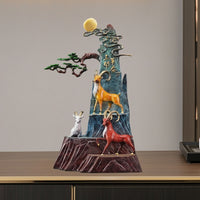 Mountain Sculpture with Goats Collectible Three Caprine Figures Sculpture Textured Caprine Ornament for Homeowners, Collectors, Office