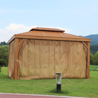 Outdoor Aluminum Alloy Gazebo with Wood Grain Canopy for Garden Patio
