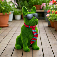 Flocked Dog Statue Scarf Bulldog Resin Statue Colorful Design for Entryway