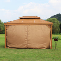 Outdoor Aluminum Alloy Gazebo with Wood Grain Canopy for Garden Patio