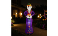 Skeleton with Floral Headwear Outdoor Inflatable Skeletal Woman Halloween Inflatable Skeleton Light Weight for Day of the Dead