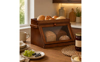 Bamboo Bread Box Flip-down Door Bread Box with Window Dust Resistant
