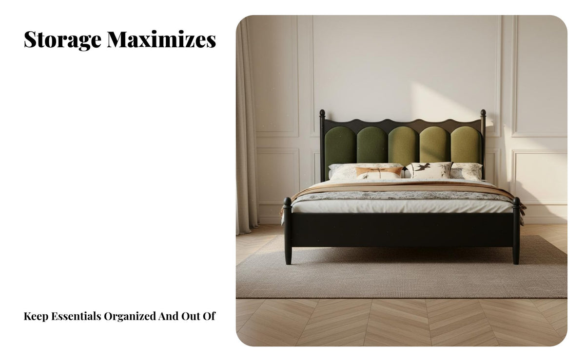 French Retro Design Bed Skin-Friendly Textile Walnut Finish Double Bed Firm-Density Foam Cushioning Bedroom Furniture