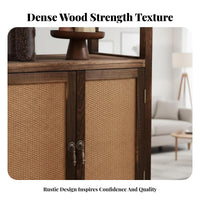 hardwood Wood Frame Rattan Door Cupboard Vintage design 2-Door Rattan Chest Multifunctional Storage Cabinet Minimalist Design for Apartment Dwellers, Homeowners, Renters, Bedroom, Living Room, Entryway, Hallway