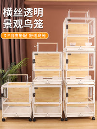 Transparent Acrylic Wooden Bird Cage for Parrots with Anti-Escape Design