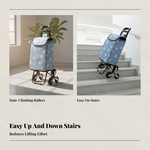 Cotton Linen Shopping Trolley, Foldable, Lightweight, Home, Stair Climbing
