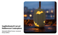 Flat White Pumpkin with Nocturnal Mammal | Compact 15cm Height, Light-up Pumpkin, for Table
