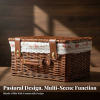 2 Pieces Lidded Wicker Basket Rustic Design Picnic Hamper Multi-Purpose for Home