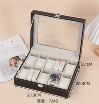 Multi-Slot PU Leather Watch Storage Box with Divider