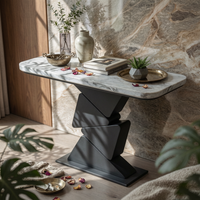 Narrow Profile Entryway Display Table Sintered Stone Top Sculptural Pedestal Console Modern Design Home Furniture Heat-Resistant for Interior Designers, Decorators, Art Lovers, Foyer, Small Areas, Living Room, Behind Sofa