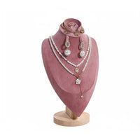Solid Wood Base Velvet Jewelry Bust Multi-Functional Necklace Display Mannequin Elegant Design Portrait Neck Form Display for Market Stall, Retail Shop, Boutique, Showcase