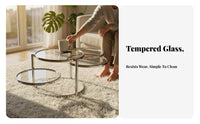 2-Tier rotating Coffee Table Minimalist aesthetic Household Furniture Glass Top Round Shape Design for Adults