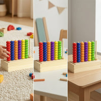 Child-Led Wooden Peg Board with Beads Fine Motor Wooden Peg Board Bead Game Hand-Eye Coordination Educational for Toddlers, Preschoolers, Preschool, Homeschool, Playroom