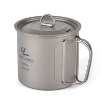 Outdoor Portable Cup Boil Water Folding Drinking Cup Camping Titanium Cup Pure Titanium Cup with Lid 600ml
