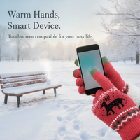 Winter Knitted Deer Pattern Touchscreen Gloves for Men and Women, Double-Layer Plush Lined Warm Cycling Gloves