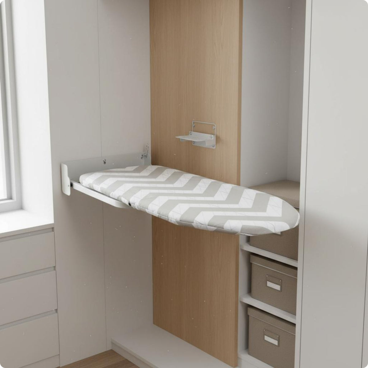 Wall-Attached Ironing Board Space Saving Fold down Ironing Board Sturdy Frame Home Utility for Wardrobe, Closet, Laundry Room