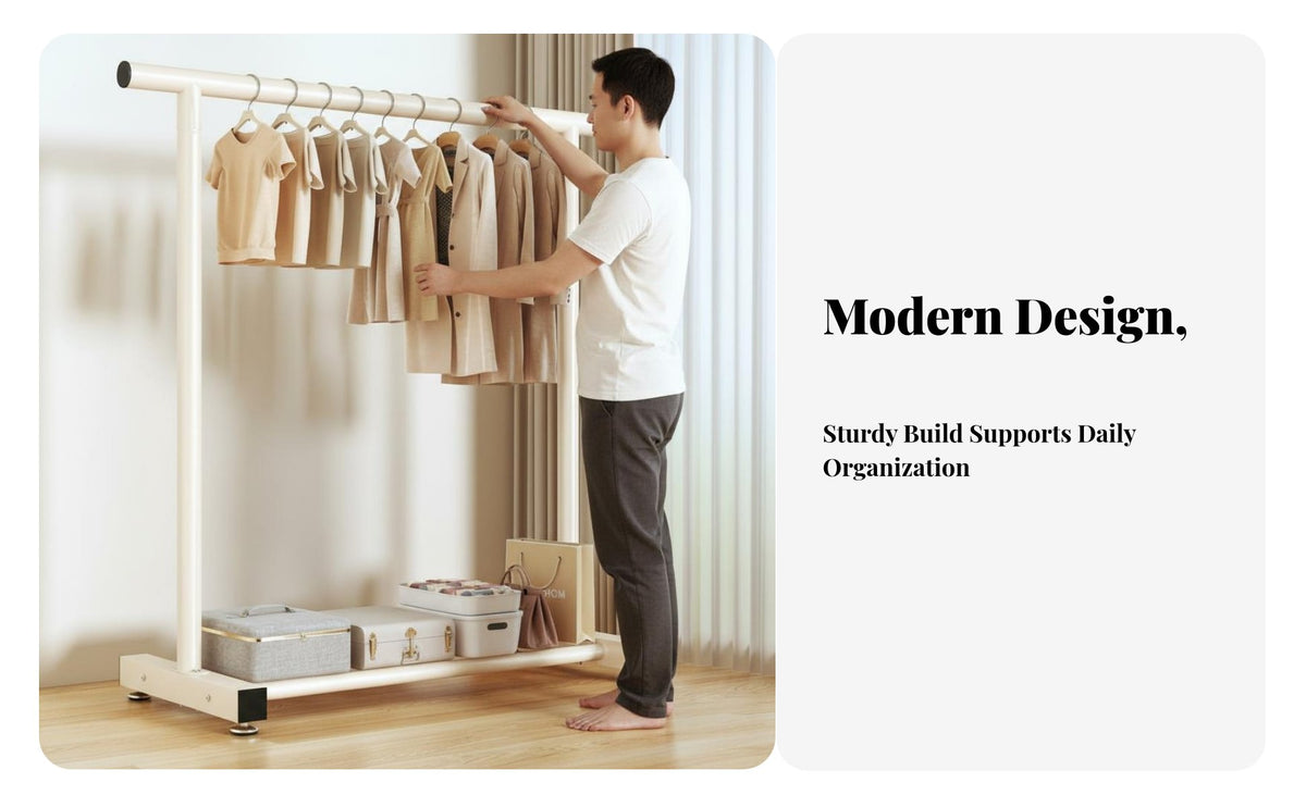 Freestanding Garment Rack Simple Design Portable Clothing Effortless Assembly Freestanding Wardrobe Rack for Homeowners, Balcony, Bedroom