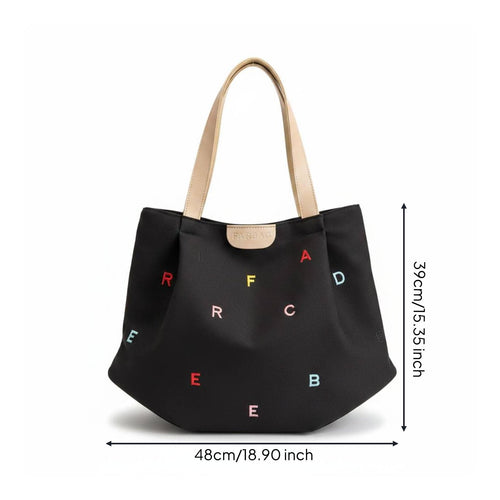 Embroidered Letter Tote Large Capacity Canvas Tote Bag Long-Lasting