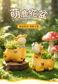 Cartoon Cute Deer Resin Succulent Flower Pot for Balcony Garden Office Desk