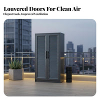 2-Door Storage Cabinet Waterproof Freestanding Metal Shoe Locker Sun-Resistant robustDuty for Gardeners, Families, Balcony