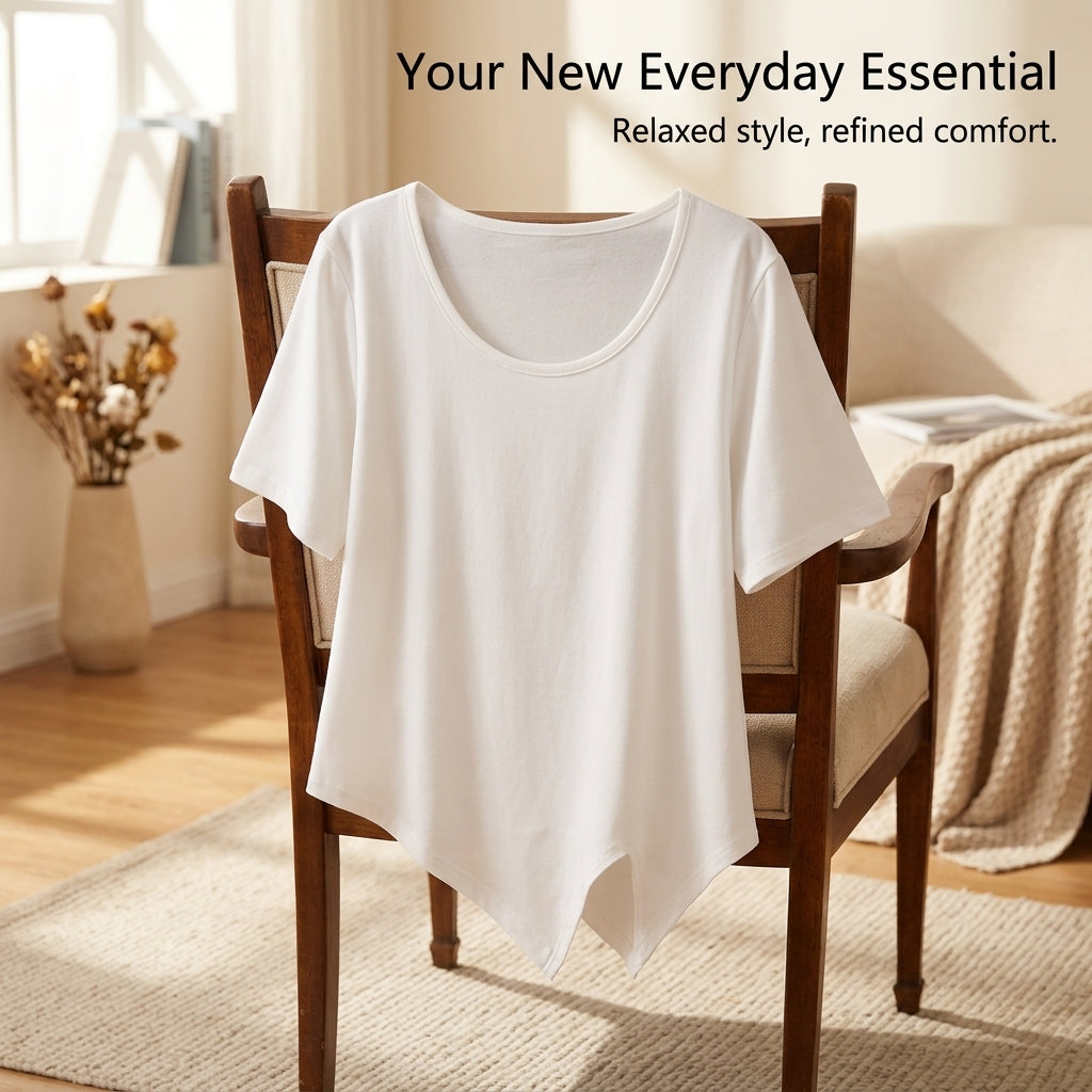 T Shirts for Women in Extended Sizes with Round Neck and Short Sleeves, Ladies Tshirts in Loose Fit, Casual Tops