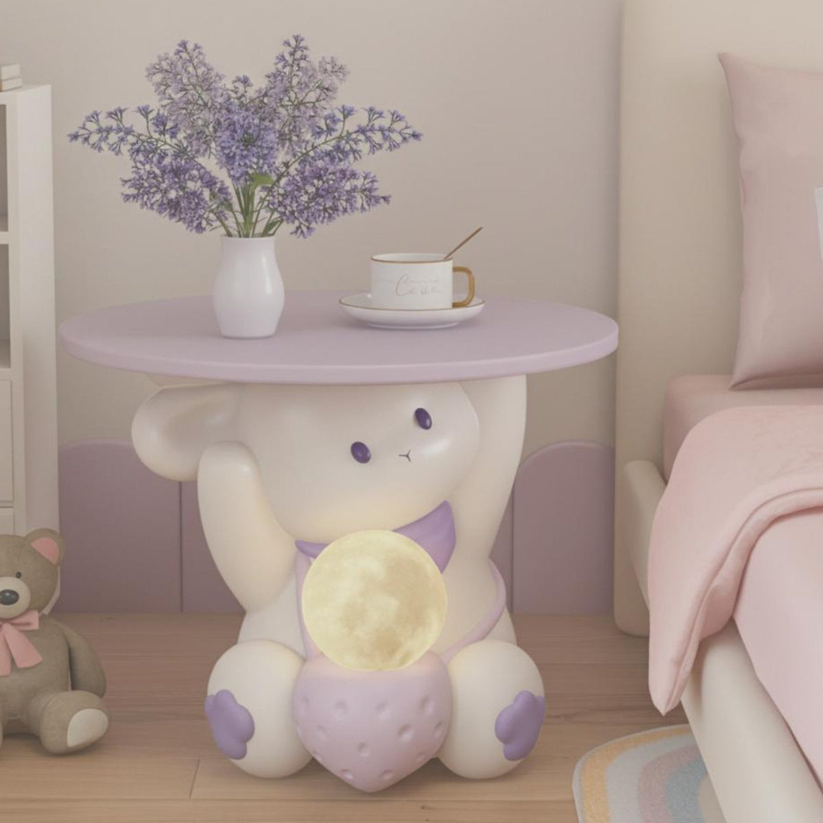 Bunny Character Stand Cute Cartoon Design Side Table Stable Base for Living Room