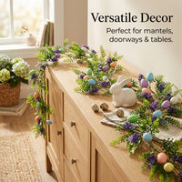 Easter Egg Garland with Green Leaves, Artificial Silk Flower Garland for Indoor Display, Decorative  - Image 9