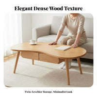 Kidney-Shaped Table with Shelf Double-Layer Storage Living Room Furniture Minimalist Design Household Furnishing for Families, Homeowners, Lounge Area